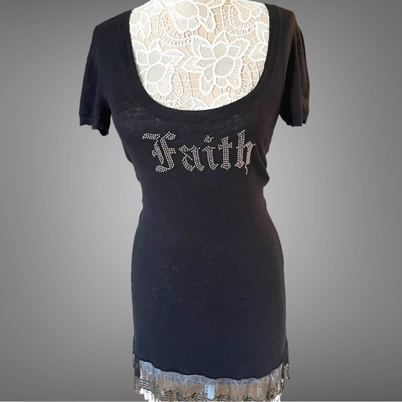 Vintage FAITH Connexion Stretchy Long Sexy Black top - Picture 1 of 13